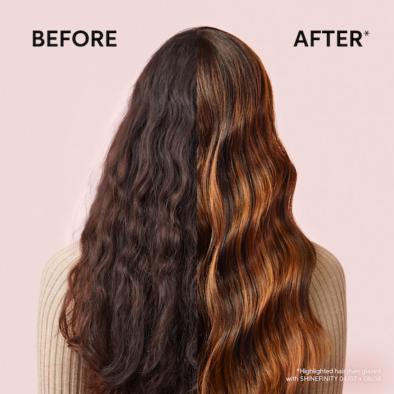 Wella Shinefinity before and after use on hair
