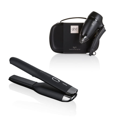 ghd unplugged hair straighteners & ghd flight travel hair dryer bundle