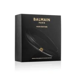 Balmain Black Leather Puffed Headband with Gold Plated Logo  display picture 1